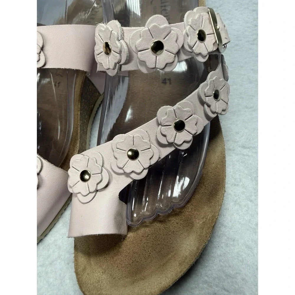Autenti Spain Leather Floral Cork Wedge Sandals Womens EU 41/US 10 Pink Slip On